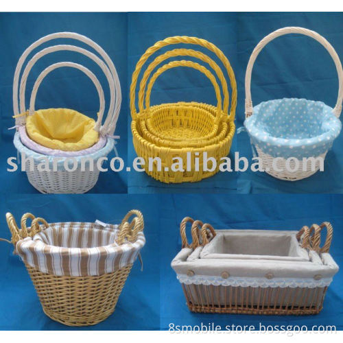 Willow storage baskets with cotton lining